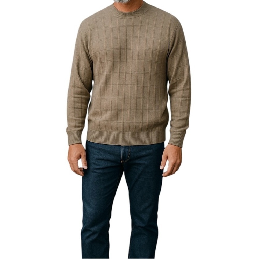 Perry Ellis Silk Cotton Blend Mock Neck Preppy Scholar Neutral Sweater Men‎ Sz M
